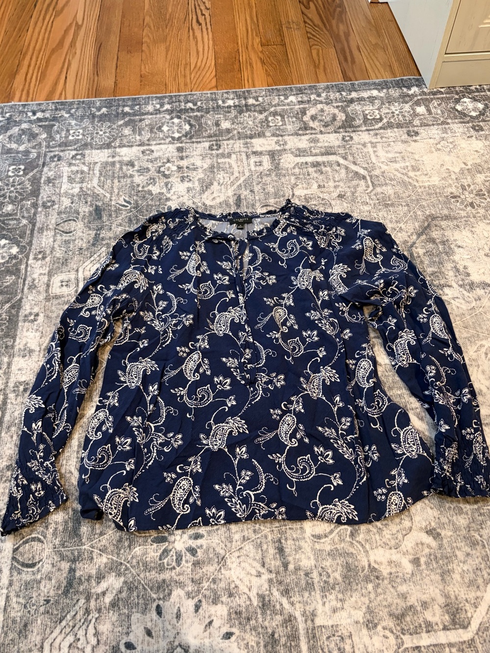 Talbots Navy Paisley Tie-Neck Blouse